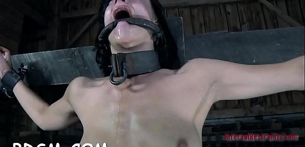  Tough angel is gagged up and caned zealously